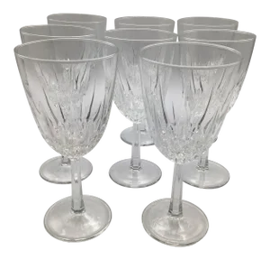 Vintage French Hexagon Stemmed Crystal Water Goblets-Set of 8
