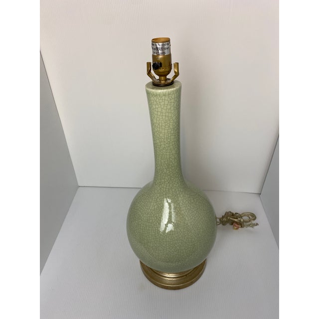 1960s Mid-Century Modern Green Crackle Table Lamp | Chairish