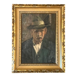 Vintage Framed Oil Portrait on Canvas For Sale