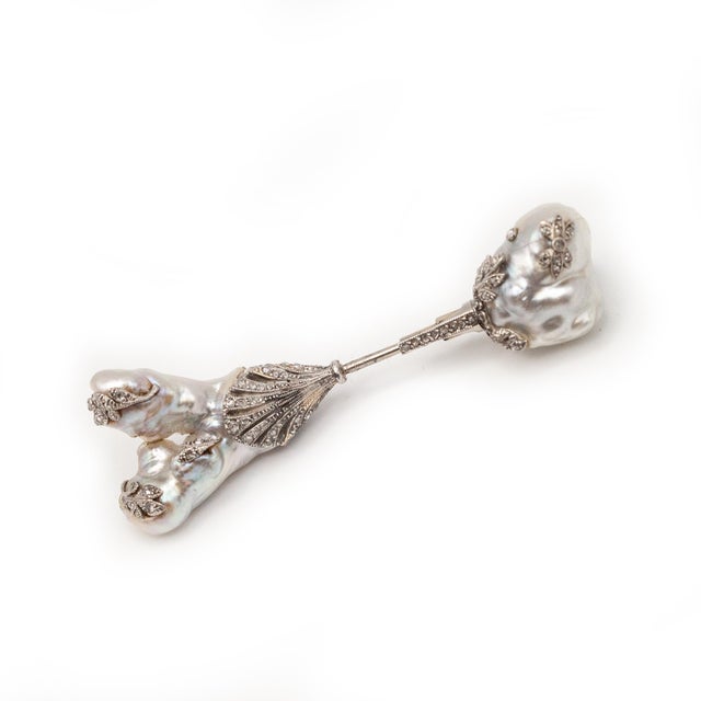 1930s 1930s Platinum GIa Certified Natural Pearl Diamond Jabot Pin For Sale - Image 5 of 8