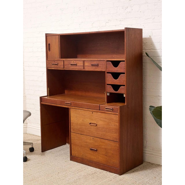 Mid 20th Century Vintage Mid-Century Modern Teak Secretary Desk With Fold-Down Writing Surface For Sale - Image 5 of 12