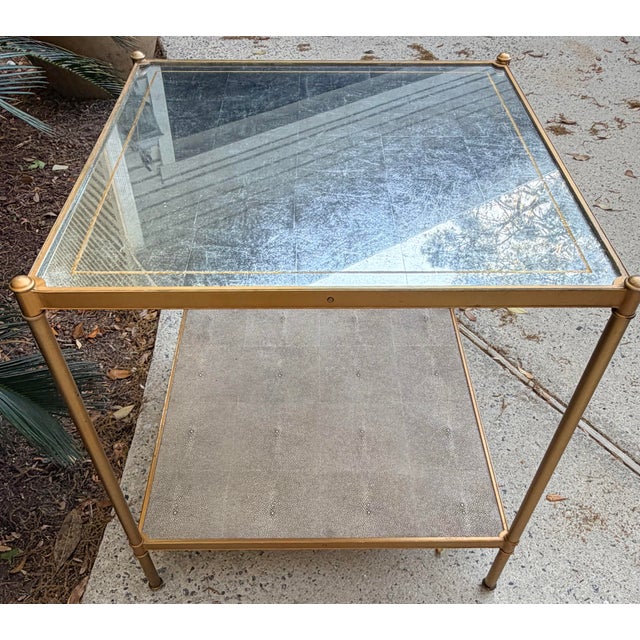 Light Gray Lillian August 'Anton' Aged Brass and Shagreen Side Table For Sale - Image 8 of 17
