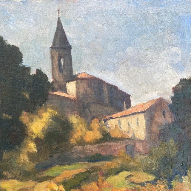 French oil on canvas of church. Newly framed. 20”l x 23”h 41-103