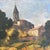 French oil on canvas of church. Newly framed. 20”l x 23”h 41-103