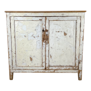 Vintage Rustic Two-Door Cabinet – Distressed White Patina, 20th Century