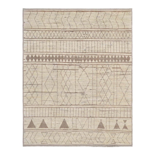 Neutral & Brown Modern Wool Rug For Sale