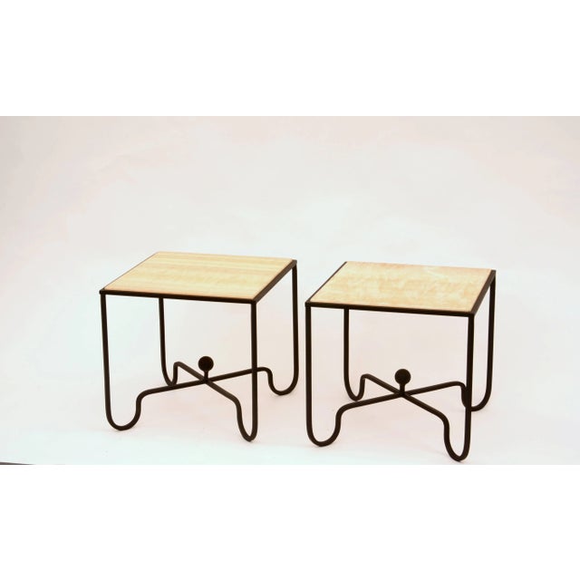 Modern Entretoise' Wrought Iron and Onyx Side Tables by Design Frères - A Pair For Sale - Image 3 of 9