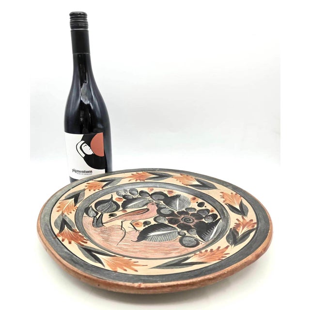 Beige 1960s Tonalá Mexico Burnished Glaze Ceramic Decorative Plate For Sale - Image 8 of 13