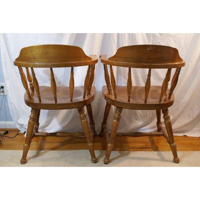Vintage Cochrane's Furniture Hard Maple Barrell Seat Windsor Arm Chairs