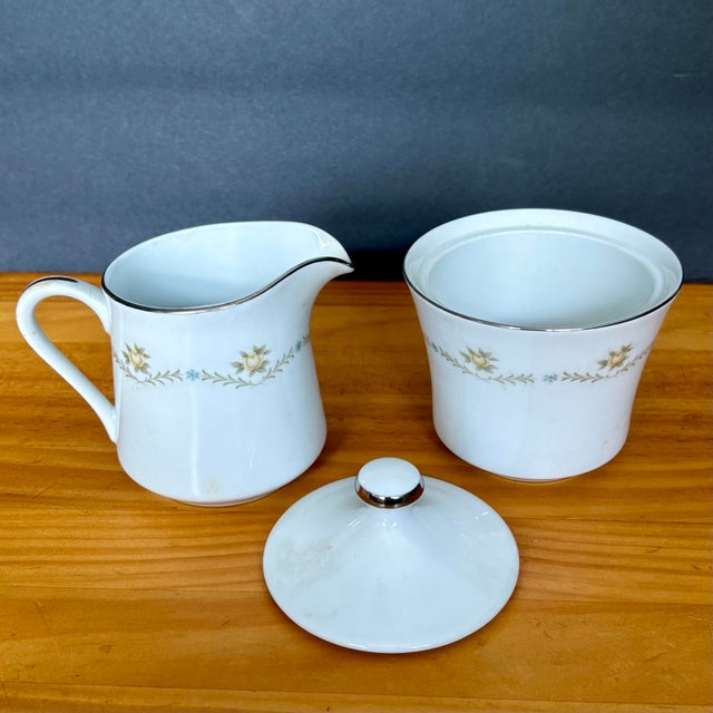 Vintage Wyndham “Buttercup” Creamer & Sugar Bowl Set • Yellow Floral and Silver Trim For Sale - Image 4 of 7