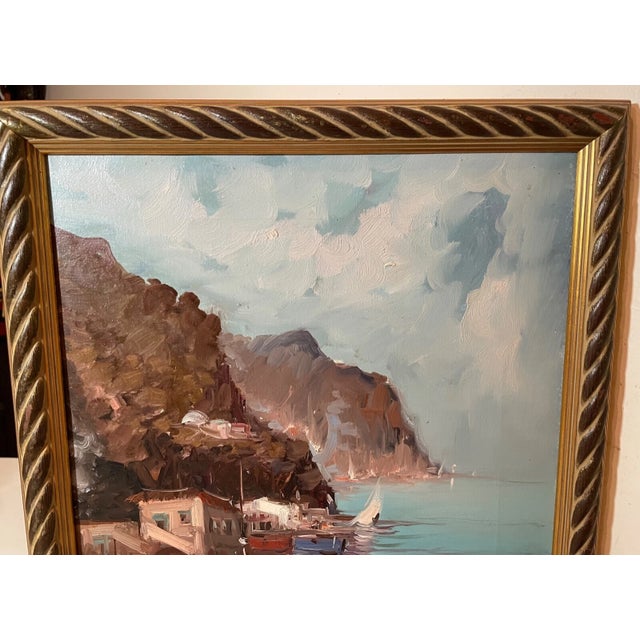 Vintage Original Abstract Expressionism Nautical Coast Shore Boat Oil Painting For Sale - Image 9 of 11