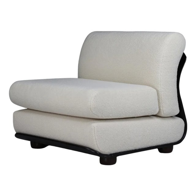 Vintage Italian Lounge Chair with Bentwood Frame and New Bouclé Upholstery, 1970s For Sale