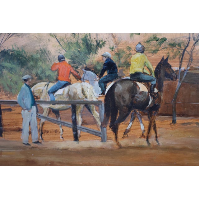 Circa 1967 Charles Apt Thoroughbred Paddock Oil Painting—Gallery Framed For Sale - Image 4 of 16