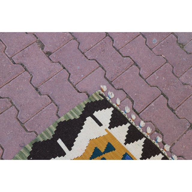 Textile 1970s Farmhouse Style Hand Knotted Geometric Design Accent Oushak Kilim Rug For Sale - Image 7 of 10