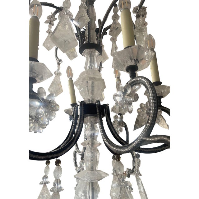 Metal Elegant Italian Rock Crystal & Black Metal Chandelier. 20th Century. For Sale - Image 7 of 11