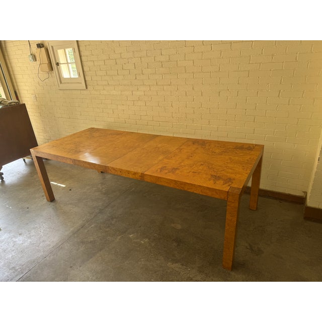 Mid 20th Century Mid-Century Milo Baughman Style Burl Wood Parsons Extension Dining Table by Lane For Sale - Image 5 of 15