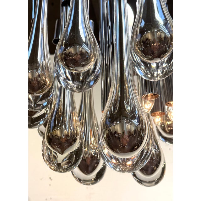 Mid Century Murano Silvered & Clear Glass Drop Chandelier, Attributed to Venini For Sale - Image 14 of 18