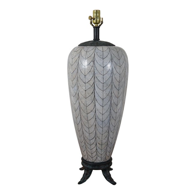 Hollywood Regency 1980s Maitland Smith Bronze & Shell Mosaic Footed Ginger Jar Urn Table Lamp For Sale - Image 3 of 12