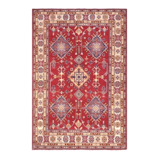 Southwestern Kazak Red/Beige Wool Rug - 5'8''x7'9'' For Sale