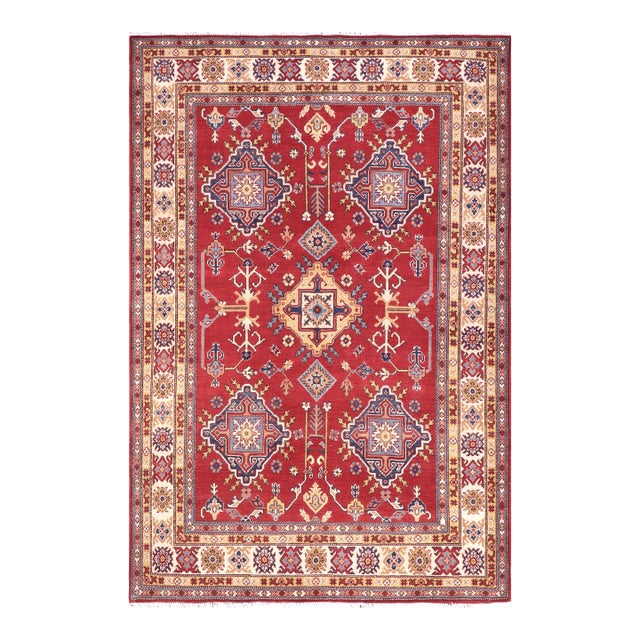 Southwestern Kazak Red/Beige Wool Rug - 5'8''x7'9'' For Sale