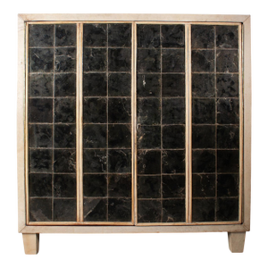 1940s Mid-Century Modern Jen-Michel Frank-Style Parchment-Covered Wood Cabinet by Comte s.a., Argentina
