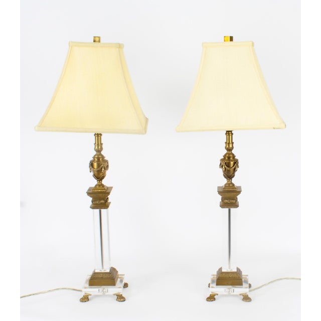 Mid 20th Century Ormolu & Glass Corinthian Column Table Lamps, 1950s, Set of 2 For Sale - Image 3 of 18