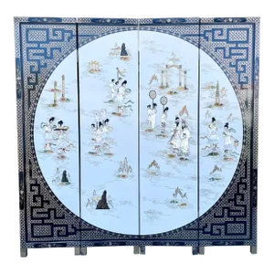 Chinese Export Mother of Pearl & Stone Four Panels Folding Screen From 60's