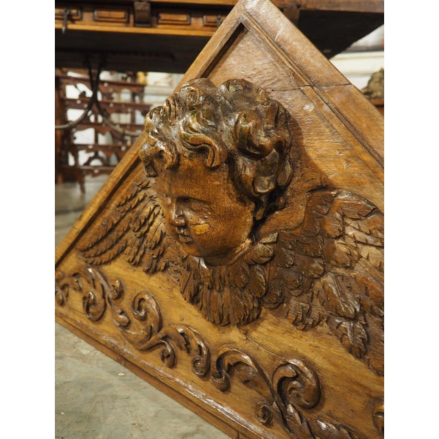 18th Century French Carved Oak Overdoor Pediment With Winged Cherub For Sale - Image 15 of 18