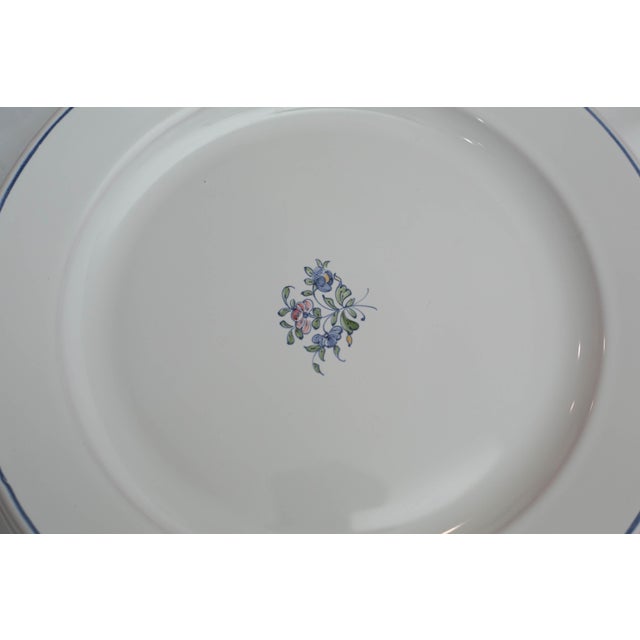 Late 20th Century French Moustiers Faïence Dinnerware Set for Eight | Atelier De Ségriès | Hand-Painted Blue Banded Floral - 35pcs For Sale - Image 12 of 18