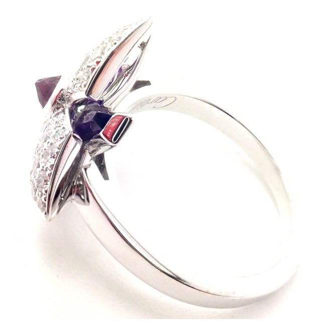 Cartier Cartier Caresse D'orchidées Orchid Flower 18k White Gold Diamond Amethyst Ring, size 4.75 For Sale - Image 4 of 8