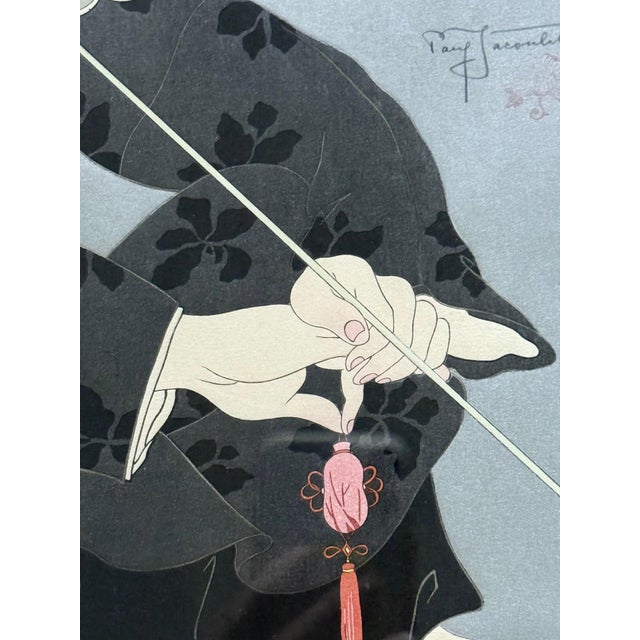 Framed Rare Japanese Woodblock Print Le Lotus Noir Chine by Paul Jacoulet For Sale - Image 16 of 16