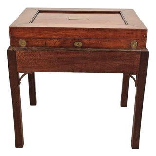 19th Century English Victorian Mahogany Brass-Mounted Box on Later Custom Stand For Sale