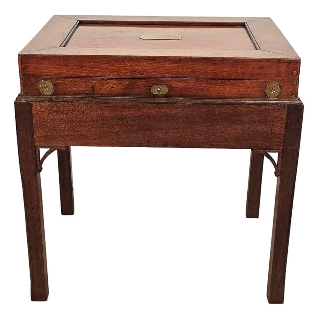19th Century English Victorian Mahogany Brass-Mounted Box on Later Custom Stand For Sale
