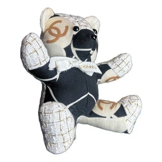 Chanel CC Logo Vintage Silk & Cashmere Scarf Tender Teddy Bear For Sale