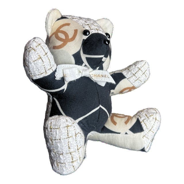 Chanel CC Logo Vintage Silk & Cashmere Scarf Tender Teddy Bear For Sale