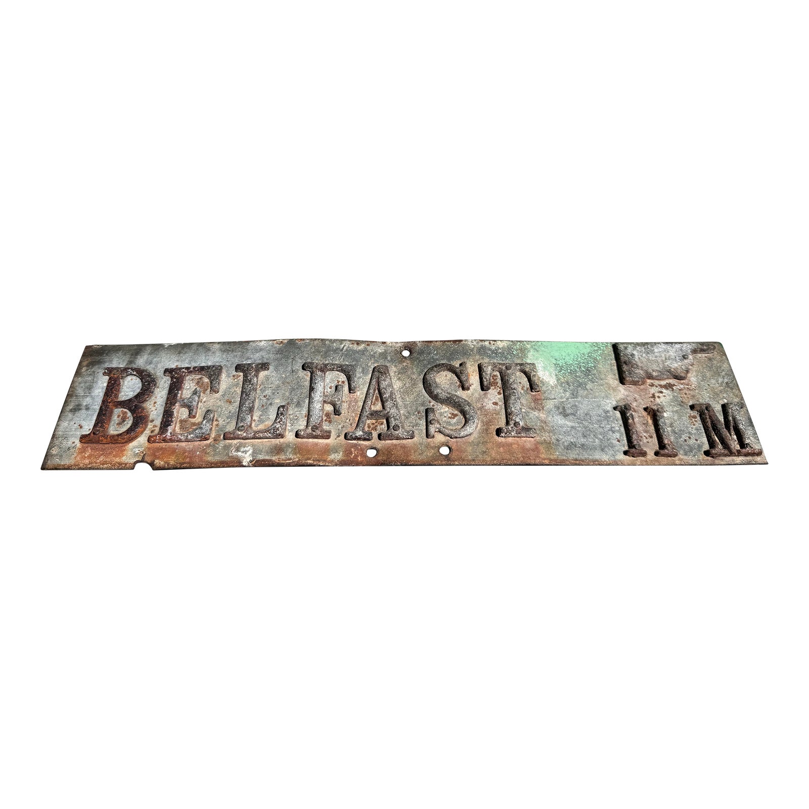 Antique Metal Road Sign to Belfast | Chairish