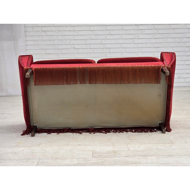 Danish 2-Seater Sofa in Red Furniture Velour, 1970s For Sale - Image 11 of 14
