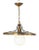 Streamline Moderne Style Pendant Lamp, brass and black tole peinte fixture and white glass globe shade. 26" H x 20"...