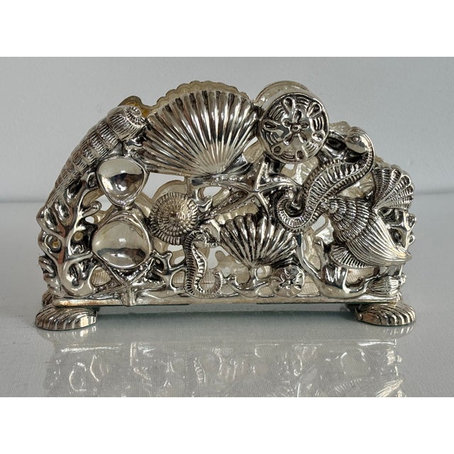 Silver Vintage Godinger Seashell Seahorse Starfish Napkin Holder Silver Plate For Sale - Image 8 of 8