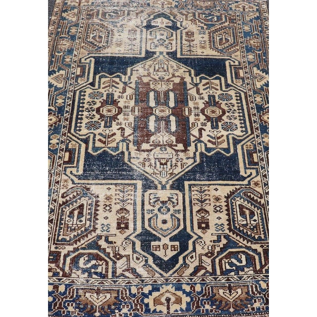 Traditional Persian Antique Hamadan Rug in Blue With a Medallion and Geometric Design 4'4 X 6'9 For Sale - Image 3 of 6