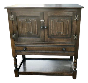 Gothic Oak Cupboard with Drawer, 1940, Set of 2