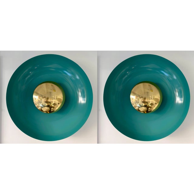 Contemporary Curve Lacquered Metal and Brass Sconces, Italy - a Pair EU Wired For Sale - Image 13 of 13