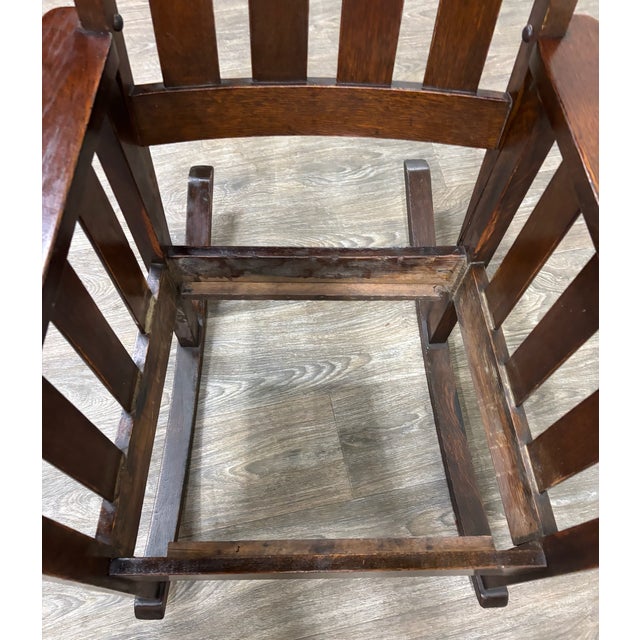 Antique American Arts & Crafts Mission Oak Rocking Chair For Sale - Image 9 of 9