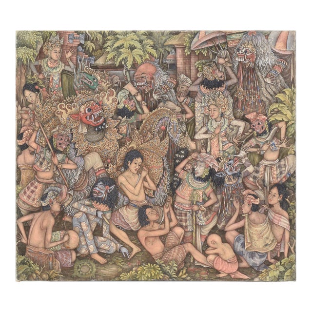 Barong Mask Dance - Balinese Ubud Painting by Kt Sunu For Sale