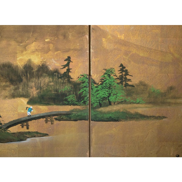 1960s "Summer Landscape With Trees", Shōwa Era Japanese Painted Byobu Screen For Sale - Image 12 of 18