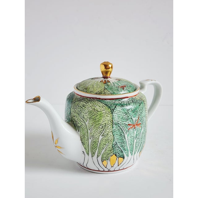 Mid-Century ISCO Japan Ware hand painted porcelain and enamel tea pot hand decorated in Hong Kong. The lovely tea pot with...