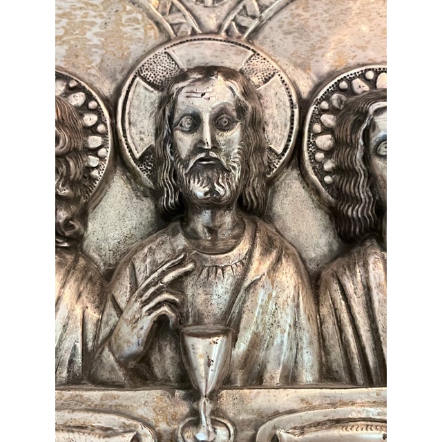 Signed J. Hidalgo Egido 1965 Spanish Last Supper Metal Relief Wall Plaque For Sale - Image 11 of 12