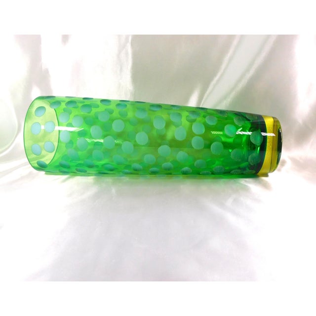 Abstract 1970s Tall Green Cut to Clear Murano Glassware Vase For Sale - Image 3 of 7