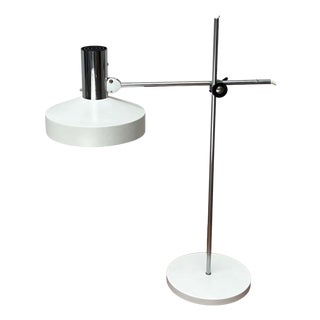 Mid-Century Modern German Minimalist White and Chrome Table Lamp from Kaiser Leuchten, 1960s For Sale