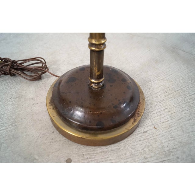 Antique Faux Bamboo in Brass & Leather Floor Lamp For Sale - Image 11 of 12